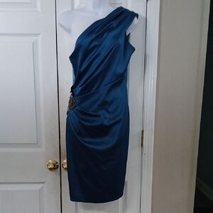 Eliza J turquoise blue cinch side formal cocktail dress Sz 8 EUC